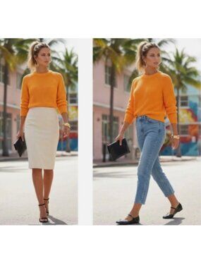 BANANA REPUBLIC "season fave" pumpkin-orange ribbed thick-knit sweater $145 s